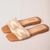 SANDALIAS PLANAS BEIGE CON BLACO HUESO