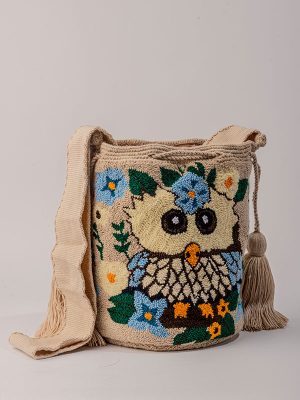 MOCHILA MEDIANA TAPIZADA Búho Beige-DE 20 CM X 25 CM APROXIMADAMENTE